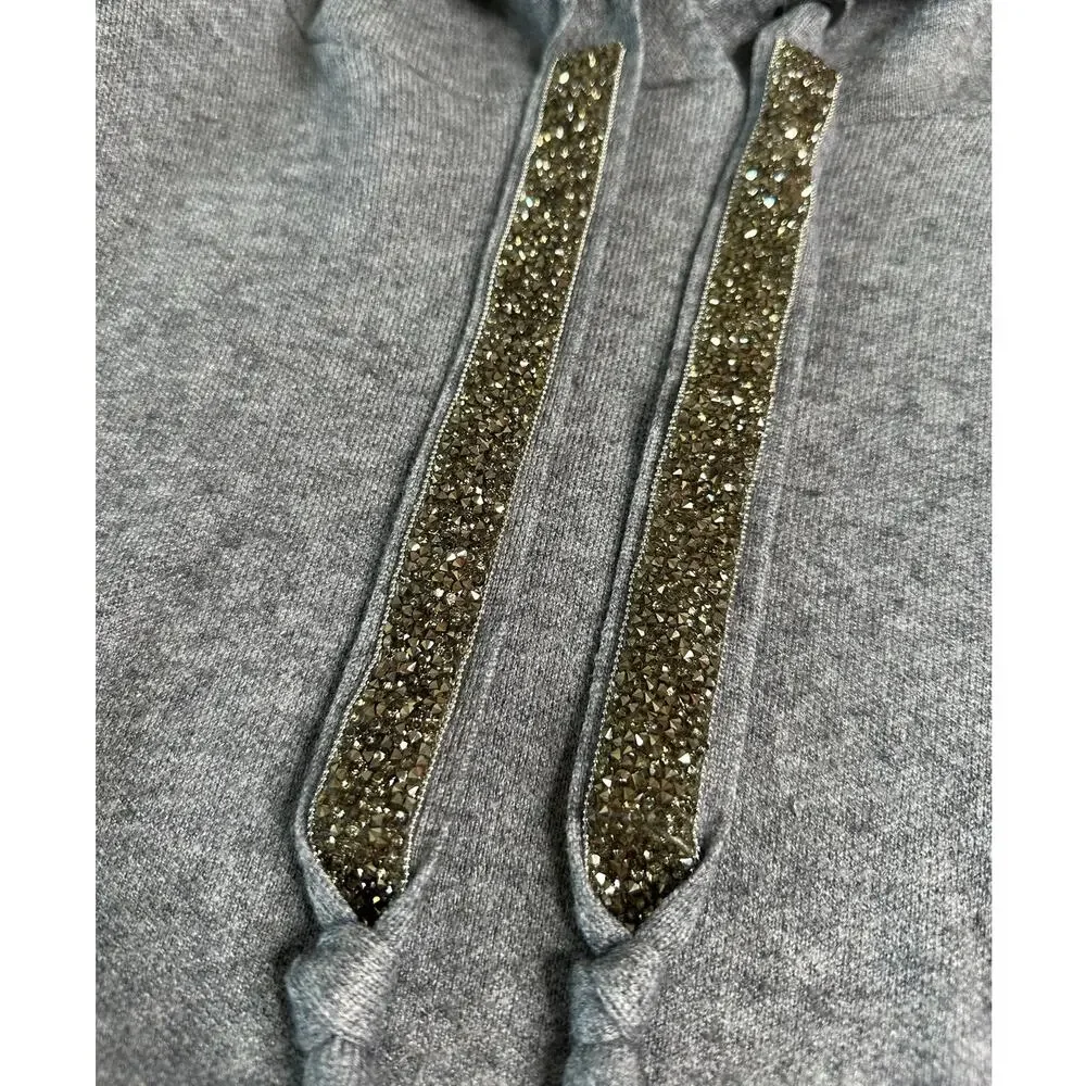 Zara: Slate Gray Knit Rhinestone String Hoodie